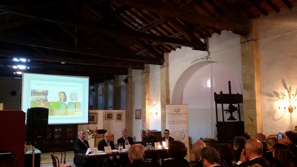 Giornata nazionale del vino e dell'olio. Dalla sinistra Roberto Dessanti, Ivan Paone, Mariano Murru, Giancarlo Saba, Giorgio vargiu