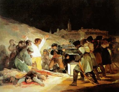 "Sento forte il desiderio di perpetuare attraverso l'uso dei miei pennelli, le azioni e le scene più eroiche e notevoli della nostra gloriosa insurrezione contro il tiranno d'Europa". Goya Francesco Josè Goya Y Luciente è stato un pittore, incisore spagnolo. Anticipò le fasi in cui si stava avviando il percorso europeo della storia dell'arte. Il suo è un dipingere con la libertà di poeta i moti del sentire. Oltre l'essere cittadini, oltre l'appartenenza Spagna, 1808 Il 2 Maggio del 1808 il generale Gioacchino Murat dette l'ordine di catturare tutti i contadini che si trovavano nelle strade di Madrid per essersi ribellati all'invasione francese. Dopo svariate ore di lotta gli spagnoli vennero debellati. Fù condannato chiunque venne trovato in possesso d' un arma da fuoco o semplicemente un'arma bianca. Le fucilazioni ebbero luogo all'alba del giorno dopo alle falde della cosiddetta montagna del principe Pio. Goya sempre attento nel fare una lucida critica alla realtà del suo tempo, sei anni dopo dipinse uno dei suoi maggiori capolavori "Il 3 maggio 1808". Analizzando il quadro in questione vediamo a destra il plotone di esecuzione, formato da soldati privi di volto, quasi meccanici, automi, collocati in penombra pronti ad eseguire l'ordine di fucilazione. Le canne dei fucili brillano, il chiarore dei fuochi accesi illuminano i condannati. Davanti al plotone si ammucchiano i cadaveri il colore del sangue si fonde con l' ocra della terra. Gli altri contadini completamente illuminati stanno chiaramente per essere giustiziati. I gesti, le mani, gli occhi stessi denunciano questo triste spettacolo. Come un martire, chiaramente metafora di cristo in croce al centro troviamo il contadino con la camicia bianca invasa dalla luce, mani alzate pronto a morire mentre in secondo piano altri condannati salgono il sentiero per prendere il posto di quelli già morti. In lontananza si scorgono nel cielo nero case e chiese di Madrid. Goya nei suoi lavori interroga se stesso, affonda nel suo inconscio per trovare o almeno per liberare le domande e le esigenze dello spirito. Goya nelle sue pitture fa un uso emozionale del colore e insieme a Picasso anni prima però, segna la nascita di un'arte che diventa anche di denuncia sociale. Poteva la figura di Goya passare inosservata al mondo del cinema? La risposta è certamente no. Ci sono film che ne raccontano in maniera diversa l'essenza stessa. Ricordiamo Milos Forman formidabile autore di "Qualcuno volò nel nido del cuculo" e "Amadeus", dopo anni di assenza torna al cinema nel 2006 con "L'ultimo inquisitore", ma anche "Goya" di Nino Quevedo film del 1970 ben strutturato e interessantissimo sotto molti aspetti. Consigliato forse meno conosciuto "Volaverunt" di Bigas Luna film del 1999 . Cinica ironia, arte e miseria da scoprire. Non rinunciatevi.